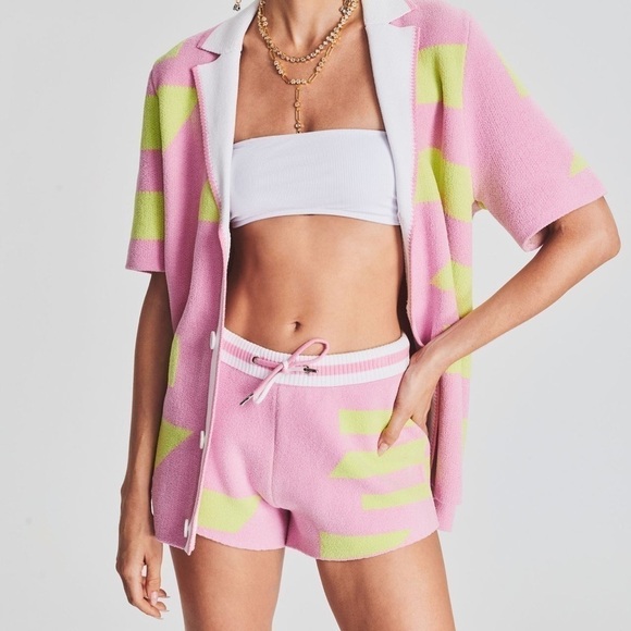 SER.O.YA Pants - SER.O.YA Beau Shorts In Pink + Green Stripe